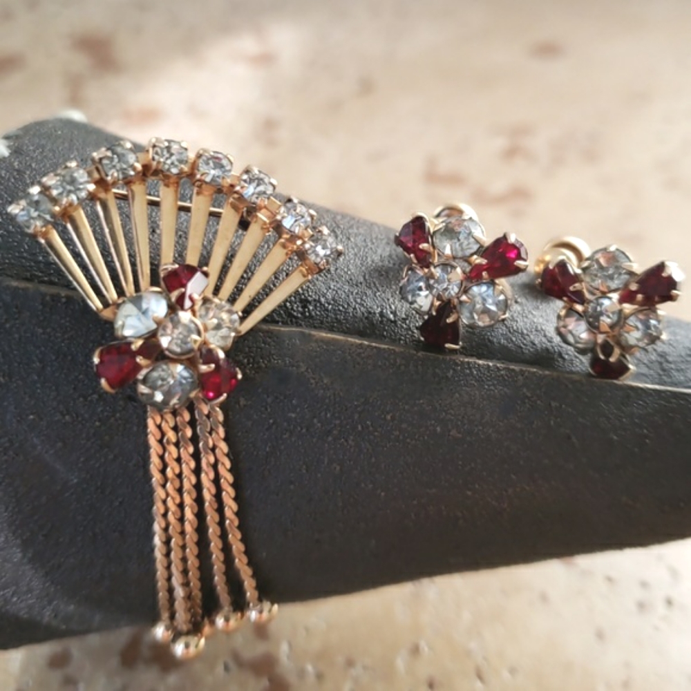 VTG 50ies M&S 3pc goldfilled set brooch/ earrings - Picture 1 of 7